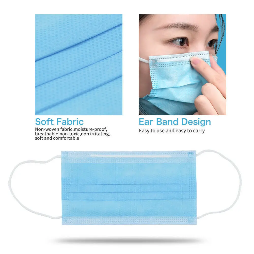 10-600pcs Disposable Blue Filter Face mask Adults security protection mask Non-wove Protective masks 3 Layer Ply mascarilla 5