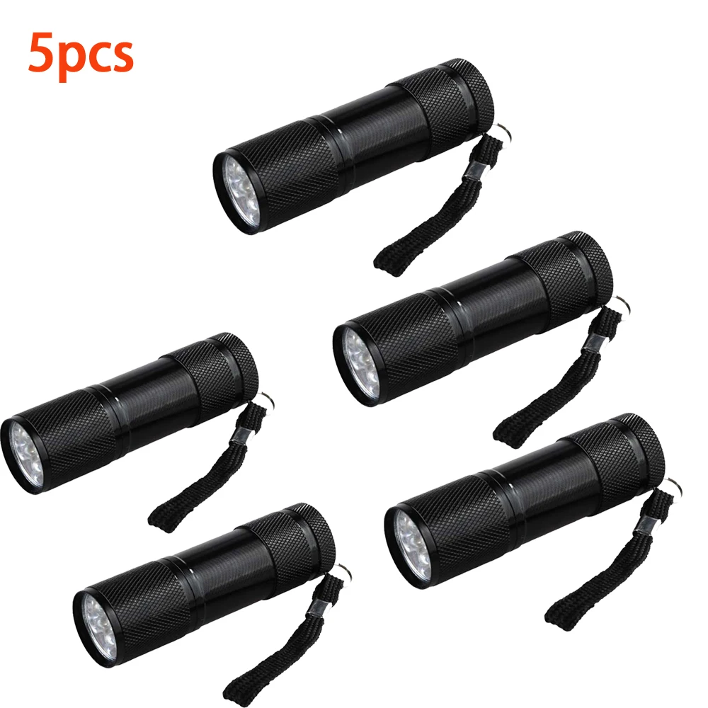 5pcs Flashlight УФ фонарик светильник ультрафиолетовый светильник 9 светодиодный Портативный ультрафиолетового флэш светильник ультра фиолетовые чернила Маркер фонарь светильник 3AAA батарея UV светильник - Мощность в ваттах: 5pcs Flashlight