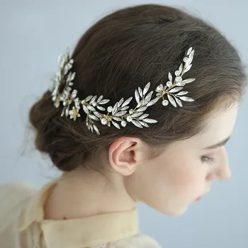 

New Fashion Gold Crystal Women Crown Bridal Hair Vine Clip Handmade Flower Women Headpiece Wedding Prom Hair Jewelry