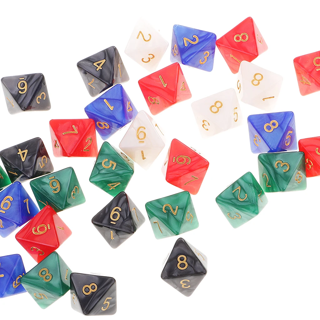 50 Pcs Polyhedral D8 Dices Five Colors With Bag For D&D RPG MTG Board Games