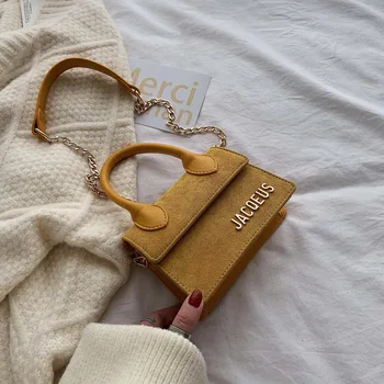 

Female 2019 Winter New suede small tote bag Retro Designer Mini Chain Shoulder Messenger Bag Fashion Small Square Women Handbag