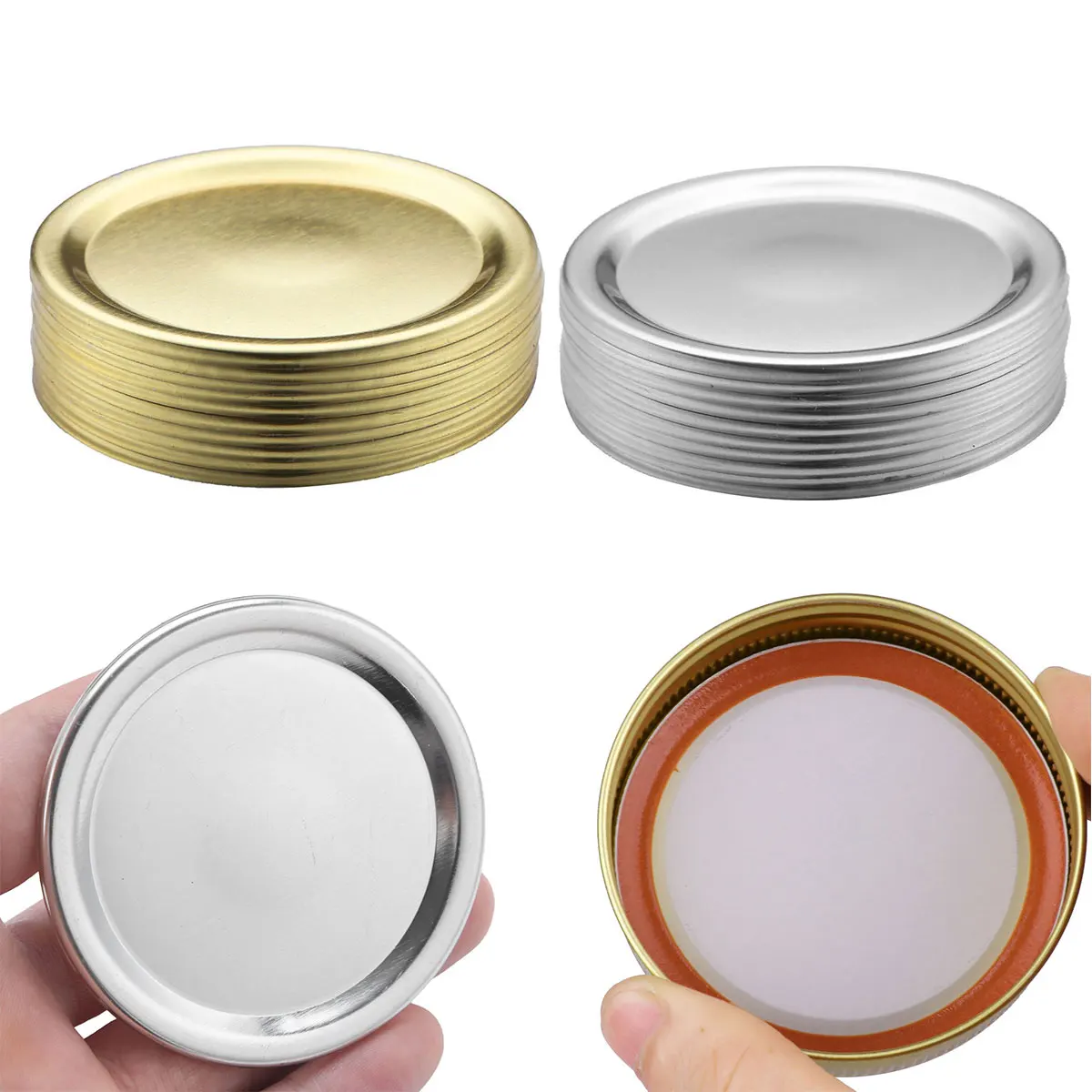 

20Pcs Regular/Wide Mouth Mason Jars Lids Stainless Steel Metal Split-Type Caps Leak Proof Sealing Covers Durable Storage Lid Kit