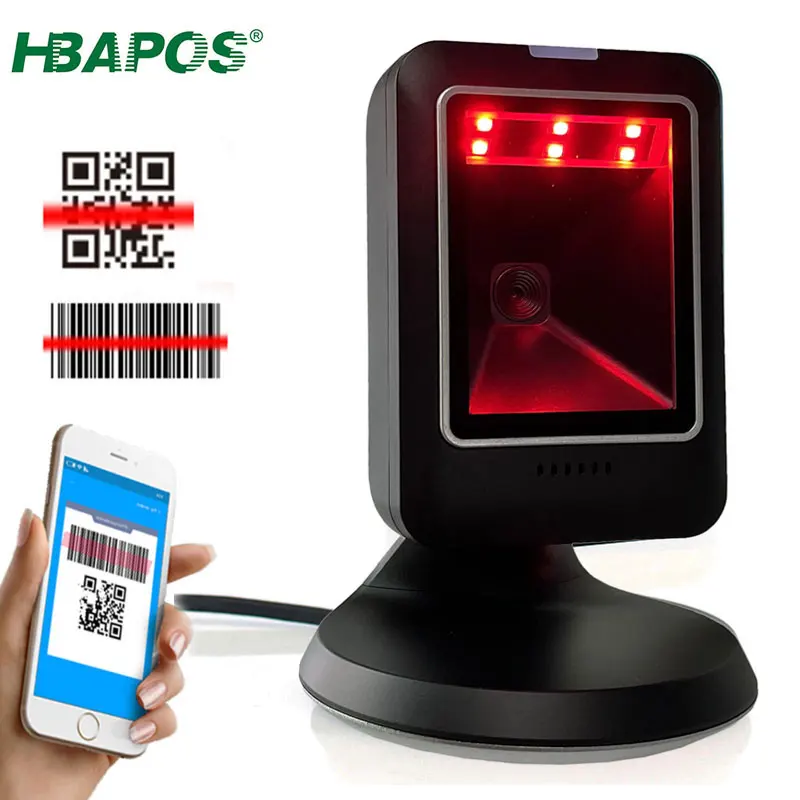 HBAPOS Barcode Reader Omnidirectional 1D 2D Desktop Barcode Scanner