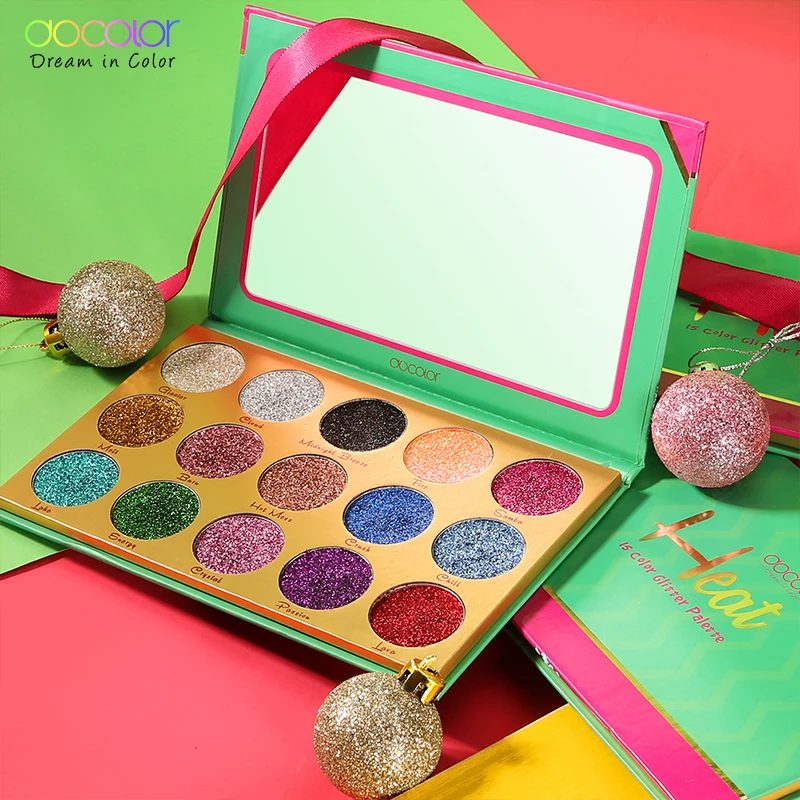  Docolor Glitter Eyeshadow Palette 15 Colors Heat Shimmer Makeup Palette Highly Pigmented Profession