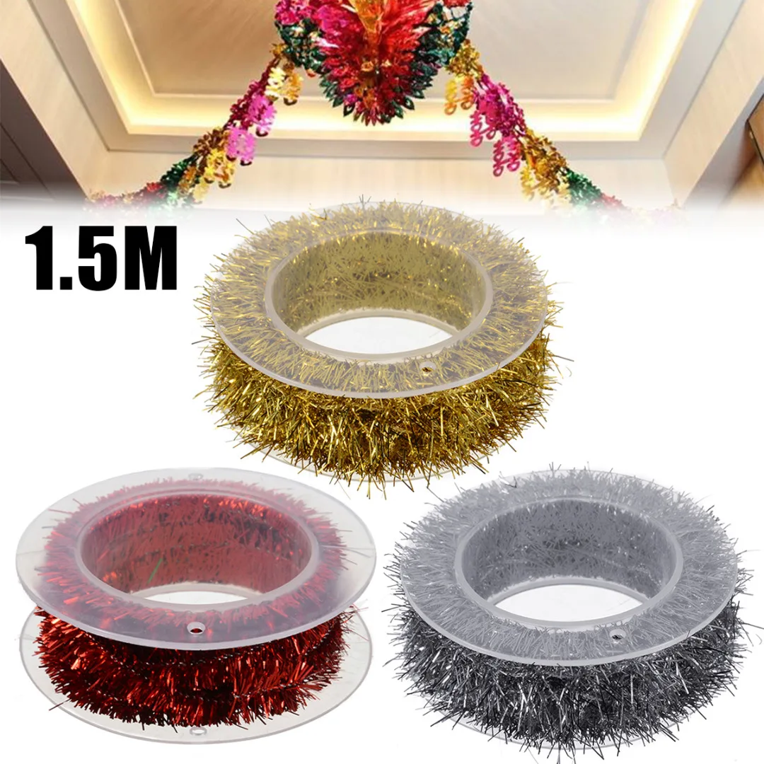 

1.5M/roll Metallic Foil Rattan Tinsel Garland Ribbon Christmas Tree Gold Ornament Party Supplies Party Decoration 6 Colors