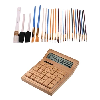 

25 Pcs Assorted Sizes Paint Brush Painting Art Brush & 1 Pcs Multifunctional Bamboo Electronic Calculator