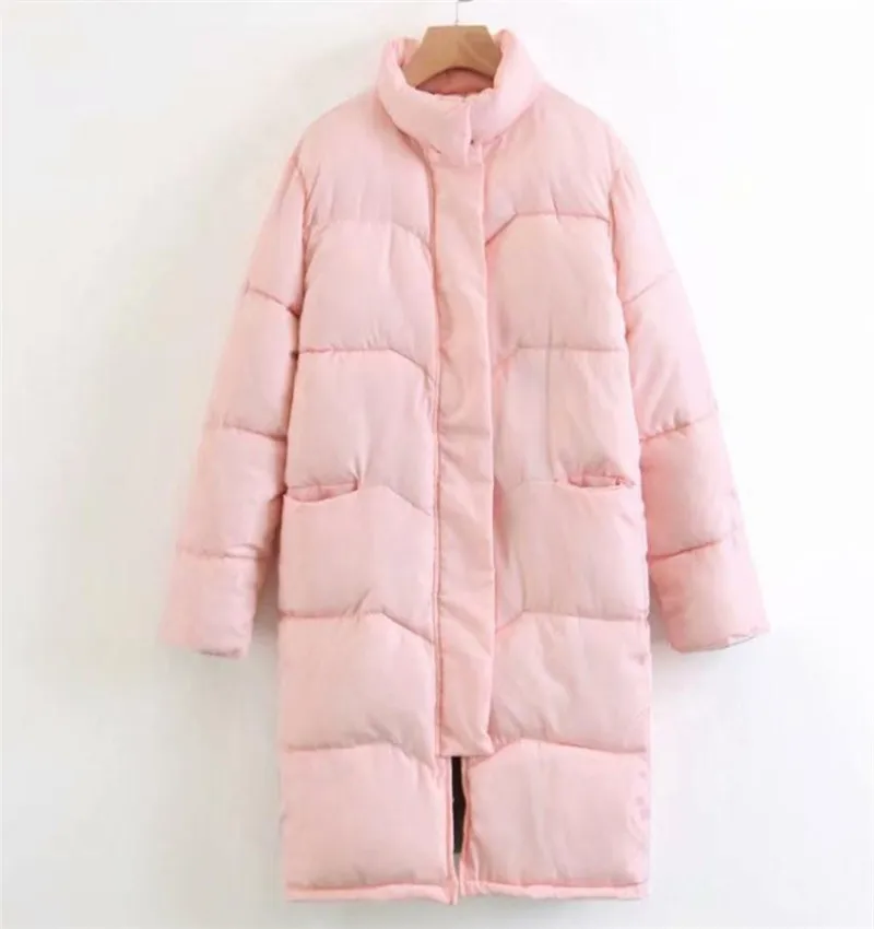 Розовая и черная длинная пуховая хлопковая куртка, осенняя и зимняя женская модная повседневная хлопковая куртка, свободная утепленная куртка на молнии с воротником, 2XL