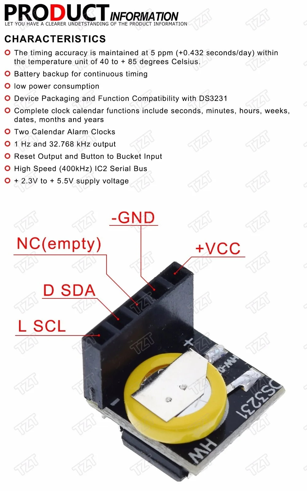 TZT DS3231 прецизионный RTC модуль модульной памяти для Raspberry Pi