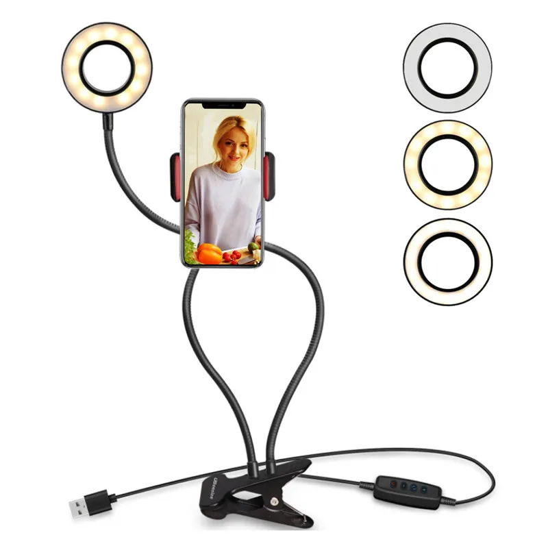 

Universal Selfie Ring Light with Flexible Mobile Phone Holder Lazy Bracket Desk Lamp LED Light for Live Stream Office Kitchen