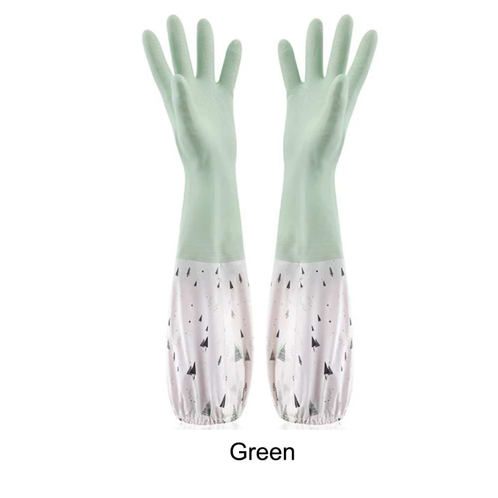 Перчатки для мытья посуды, зимние, с длинным рукавом, водонепроницаемые, плюс бархат, утолщение, предотвращают обморожение, защитные перчатки, перчатки для чистки кухни - Цвет: Green