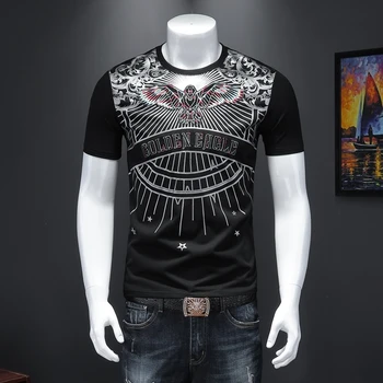 

Korean Fashion Print Short Sleeve T Shirt Men Camiseta Hombre Club Party Cloth Homme Hombre Manga Corta Embroidery Short Tee Men