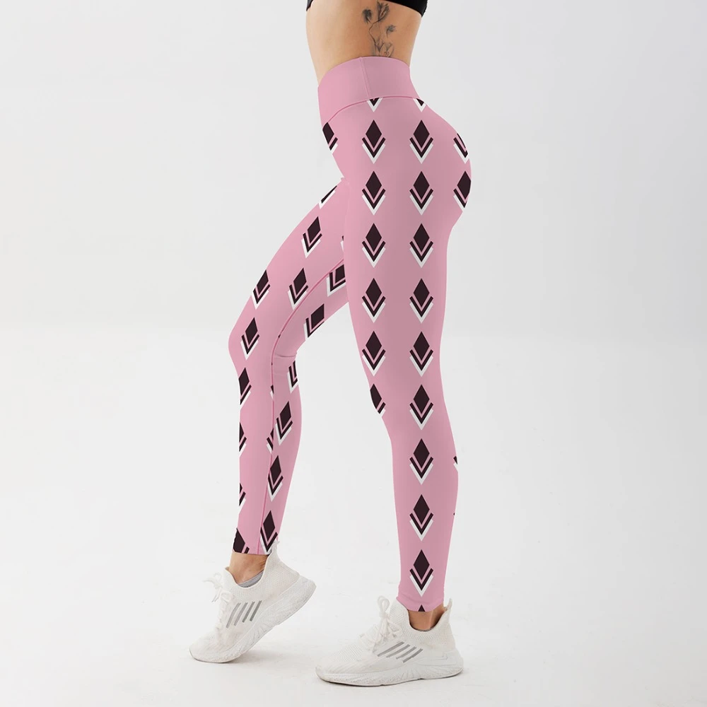 New Women Quick Dry Sport Fitness Pink Geometry Printed Cute Pants Yoga Slim Tights Trousers For Women Oversize - Leggings - AliExpress