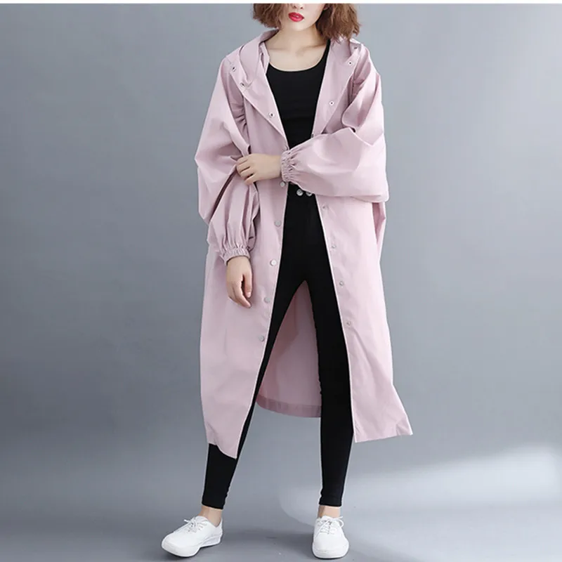 Plus Size Jacket Long Trench Coat Cardigan Women Clothes Loose Solid Hooded Oversize Overcoat Spring Autumn Outerwear Female
