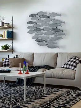 

American Wrought Iron Sea Fish Group Wall Hanging Decoration Home Livingroom Wall Mural Ornaments Hotel Cafe Wall Sticker Crafts