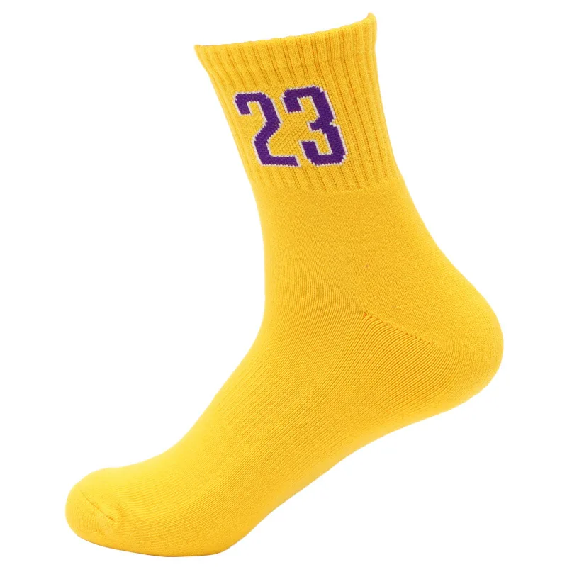 yellow No. 23 socks Новое поступление Chicago Jordon Number 23,52 мужские и женские баскетбольные Элитные махровые хлопковые носки белые, черные, красные - Цвет: yellow No. 23 socks