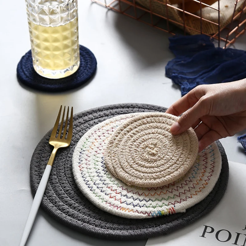 1pc Round Placemat Coaster Table Mat Cotton Linen Knitting Bowl Insulation Pad Non Slip Place Mat Kitchen Accessories Decoration 1pc Round Placemat Coaster Table Mat Cotton Linen Knitting Bowl Insulation Pad Non Slip Place Mat Kitchen Accessories Decoration