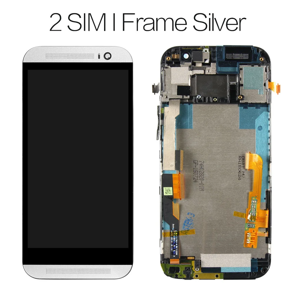Srjtek для htc One M8 дисплей ЖК сенсорный дигитайзер сенсор стекло с рамкой в сборе для htc M8 экран дисплей один/две SIM - Цвет: silver Frame 2Sim