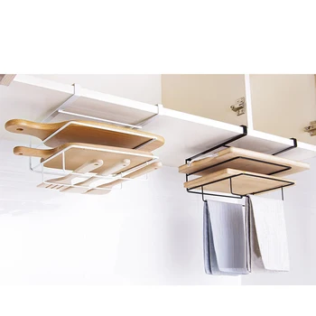 

Kitchen Cabinet Wall Hanging Cutting Board Frame Free Punching Wrought Iron Board Hanging Rack Home Cutting Board Rack Storage