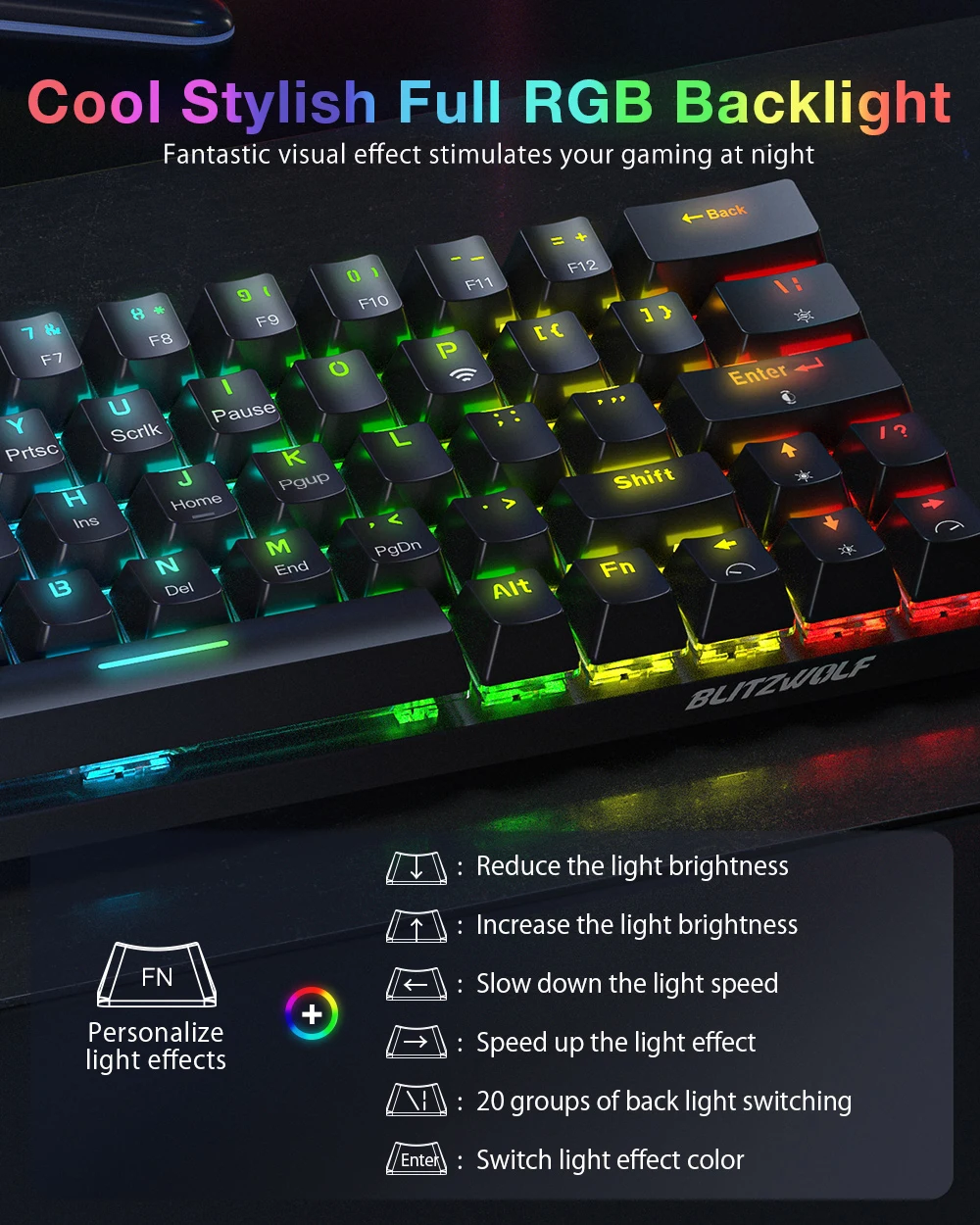 BlitzWolf BW-KB1 Wireless bluetooth-compatible Keyboard Gateron Black Switch RGB 63 Keys Layout NKRO Type-C Mechanical Gaming white computer keyboard