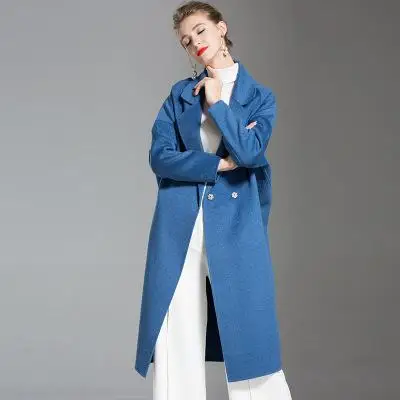 Korean Winter New Fashion High End Double-sided Cashmere Jacket Plus Size Loose Luxury Long Pink Wool Coat Women - Цвет: Синий