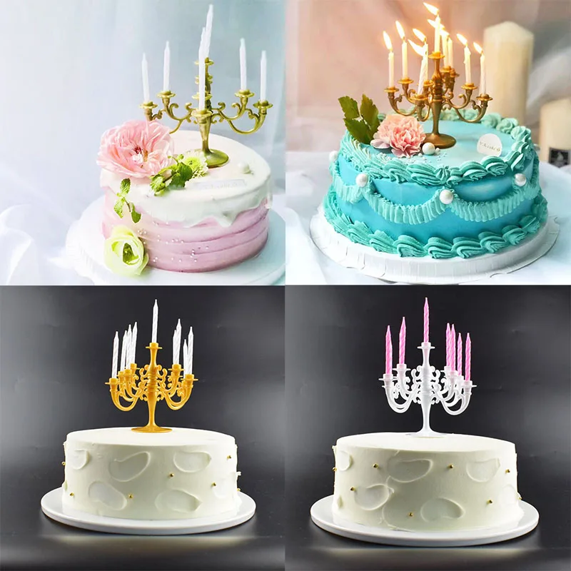 

1Set Dollhouse Miniature Candles and Candlestick Birthday Party Cake Candle Holders Toppers For Dollhouse Decals New~