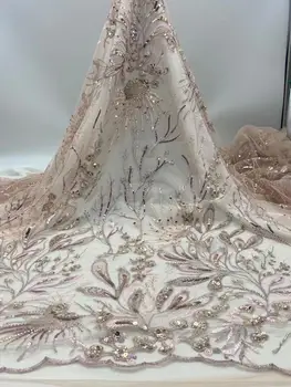 

wholesales Feather ace fabric 2020latest Luxury tulle lace with stones Fabric for wedding Classic Dresses lace In gold