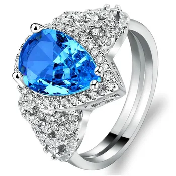 

Elegant Luxury Blue Water Drop Crystal Ring Noble Temperament Ladies Ring Fashion Romantic Gift