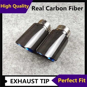 

Pair Car universal Glossy Carbon fiber without logo coated Blue stainless steel exhaust end pipes auto muffler car exhaust tips