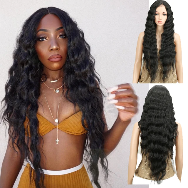 Synthetic Lace Wigs Blonde Wig Deep Wave Cosplay Lolita Wig 30Inch Ombre Blonde Wigs For Women High Temperature Fiber Miracle 1B