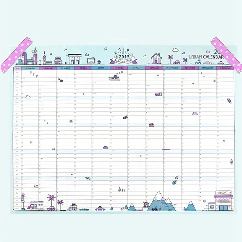

2019 365days Paper Wall Calendar Office School Daily Planner Notes, Very Large Study New Year Plan Schedule 43*58cm