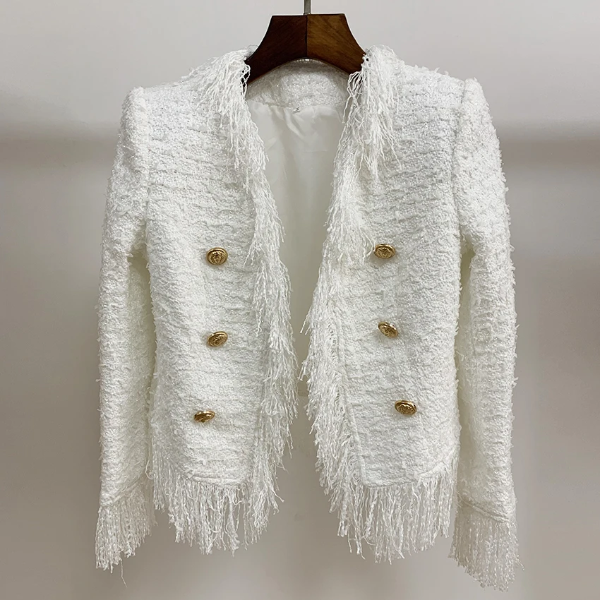 astounding  HIGH STREET Newest 2020 Fall Winter Baroque Designer Jacket Women's Lion Buttons Tassel Wool Blend 