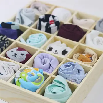 

1pc Storage Box Stable 20 Compartment Wooden Practical Socks Organizer Storage Box Sundries Container for Underwear Socks Bra