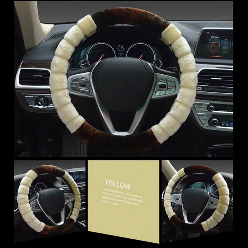 Natural Fur Sheepskin Styling Car steering wheel covers for Car Steering Wheel - Color Name: BG