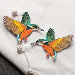 Phenix Birds Elegant Embroidered Appliques in Azure Blue and Pink Gold (Yellow Hummingbird)
