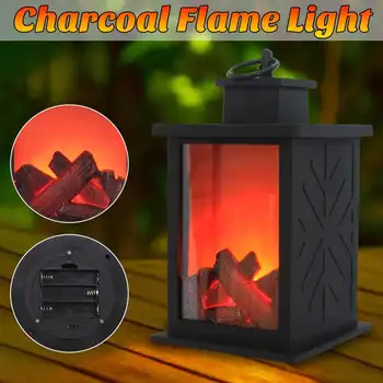

LED Portable Fireplace Lantern Candle Flameless Holder Charcoal Flame Lantern Light Night Lamp Halloween Christmas Home Decor