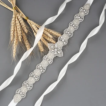 

TRiXY S411 Silver Beaded Wedding Belt Crystal Bridal Sash Elegant Rhinestone Belt Bridal Sash Wedding Dresses Accessories
