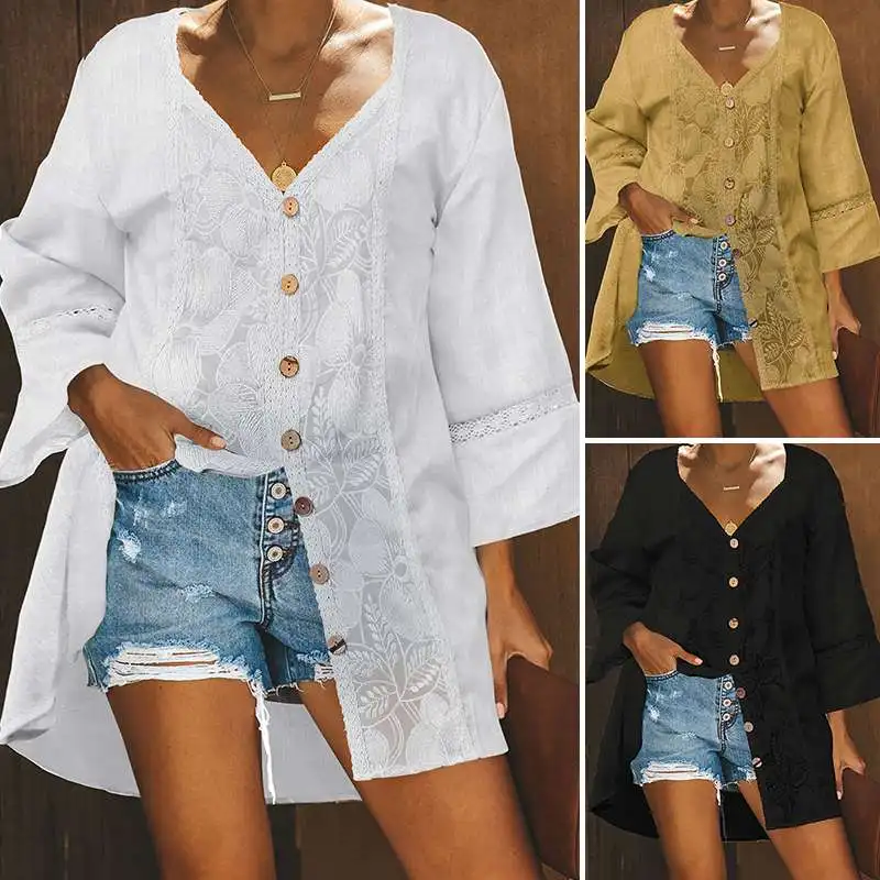  VONDA Tunic Women V Neck Long Sleeve Tops And Blouse 2019 Autumn Tops Bohemian Blusas Beach Casual 