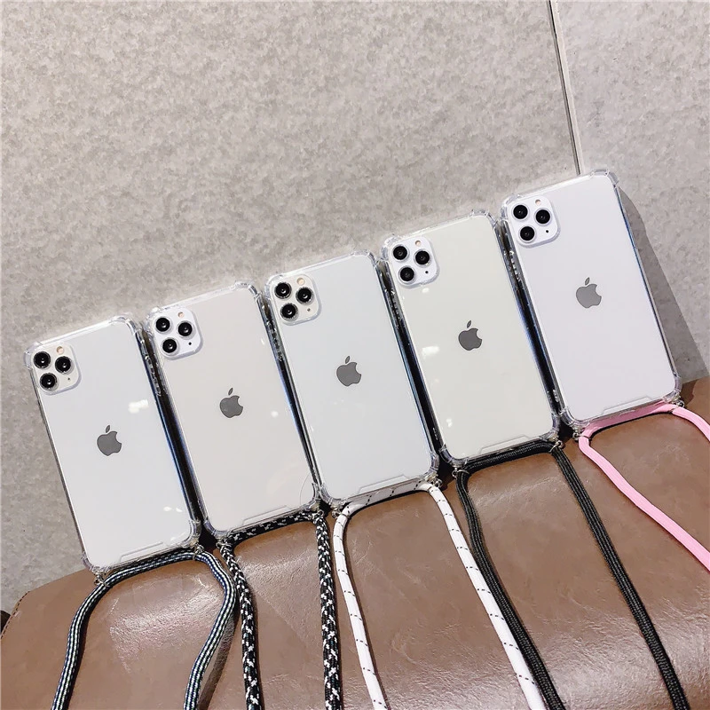 Crossbody Necklace Cord Lanyards Transparent Soft Phone Case For Iphone