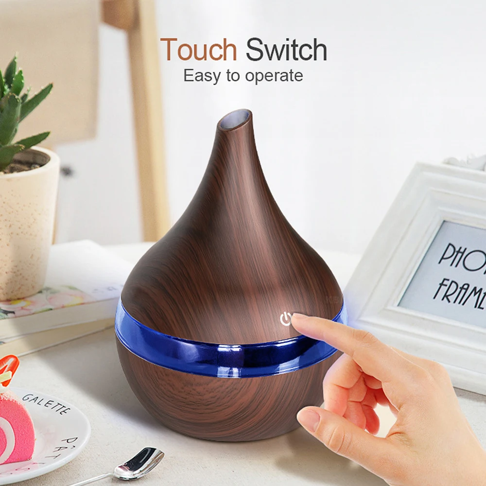300ml USB Electric Aroma air diffuser wood grain Ultrasonic humidifier cool mist maker with 7 colors lights | Бытовая техника