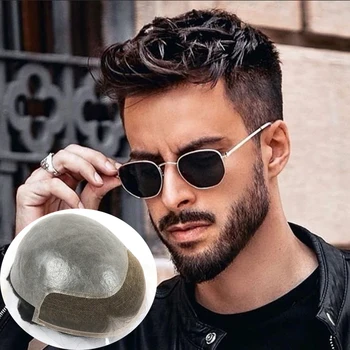 

Front Swiss Lace and PU Human Hair Toupee Men 8X10 Base with Bleach Knots BIO Lace Base Hair Skin Knot Stock Men Toupee
