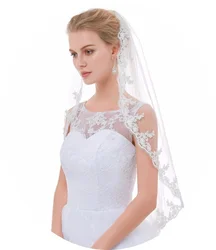 Vintage Bridal Veils Duvak Voile De Mariee Single Layer Lace Edge Bridal Veils White Ivory Wedding Veil Velo De Novia
