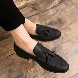 2019 Для мужчин дизайнерский комплект из туфель черный Для мужчин лоферы, кожаные туфли Для мужчин; нарядные туфли на платформе; без шнуровки