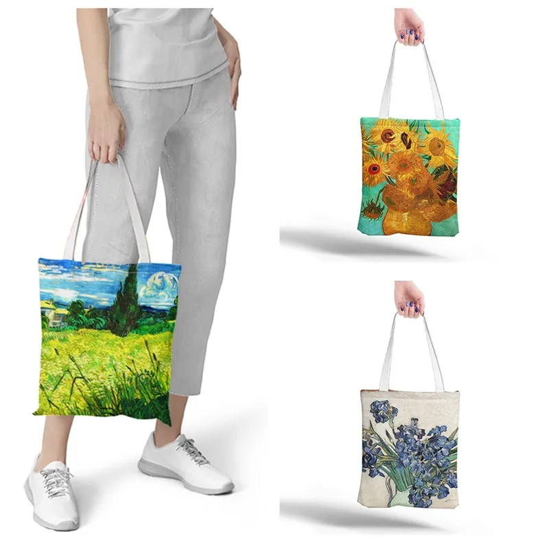 Bag Canvas Funny Oil-Painting Eco Printed Portable Large-Capacity Graphic for Female