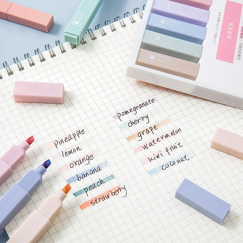 6 Colors Pastel Highlighter Set Planner Markers Fluorescent Pen for Art Painting Doodling Marking Pens School Office Stationery sharkbang a5 weekly monthly goal track planner non dated 112 sheets agenda notebook diary paperlaria journal school stationery