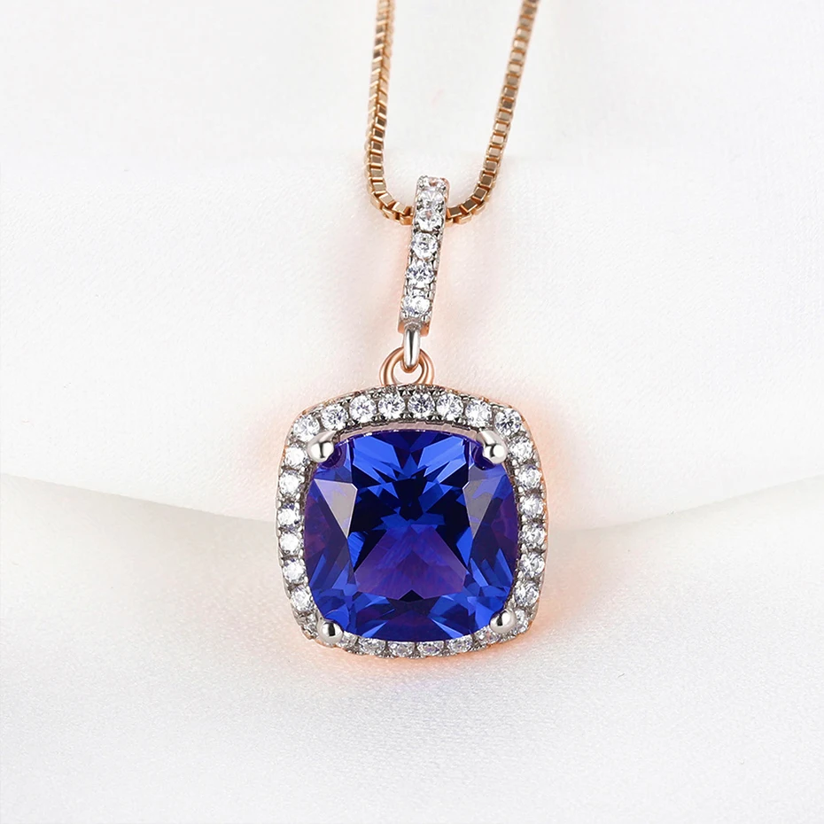 925 Sterling Silver Pendant Necklace For Women Tanzanite Created