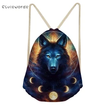 ELVISWORDS/модные женские сумки на шнурке с милым рисунком волка; пляжная обувь с карманами; модные мини-дорожные сумки Органайзер для девочек