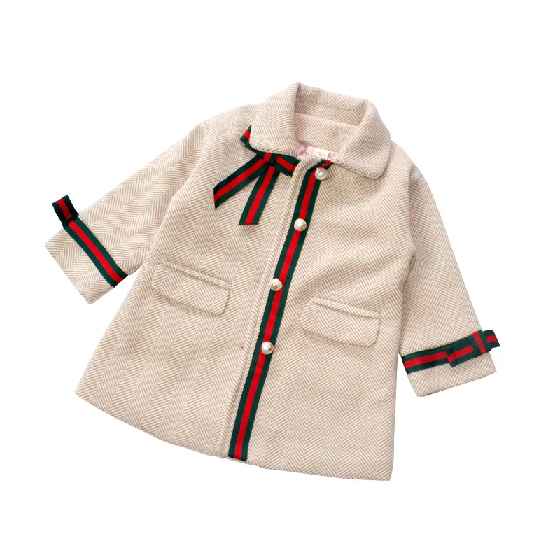 

Padded Korean-style Girls Mid-length Autumn And Winter Pearl Clasp Coat Woolen Coat