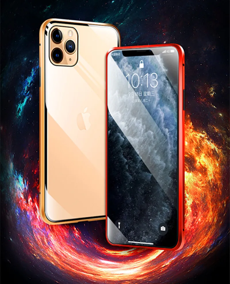 Металлический магнитный адсорбционный флип-чехол для iPhone 11 Pro Max XS MAX XR 8 7 6s 6 Plus 11 прозрачный двусторонний стеклянный Магнитный чехол