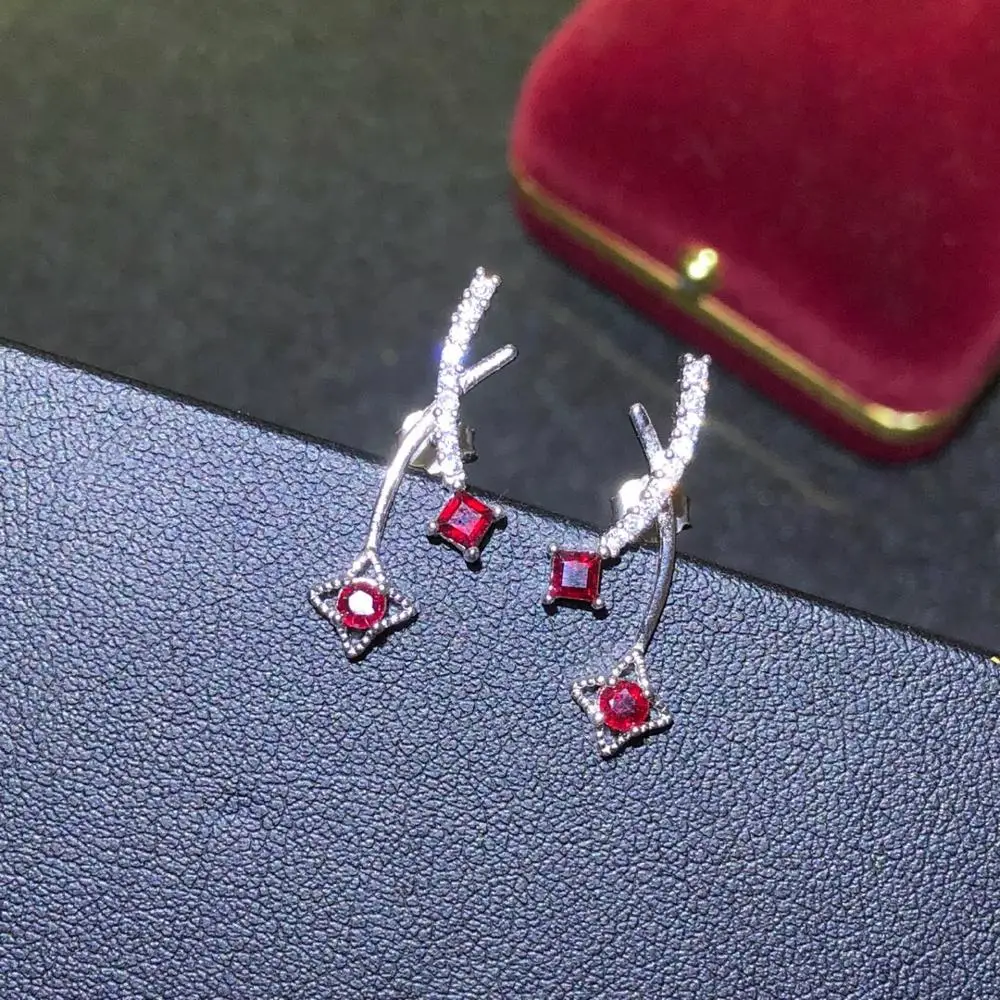 925 серебряные инкрустированные серьги с натуральным голубиным красным Рубином Размер квадратные 3 мм круглые 3 мм стекловидные Кристальные чистые рубиновые серьги-гвоздики