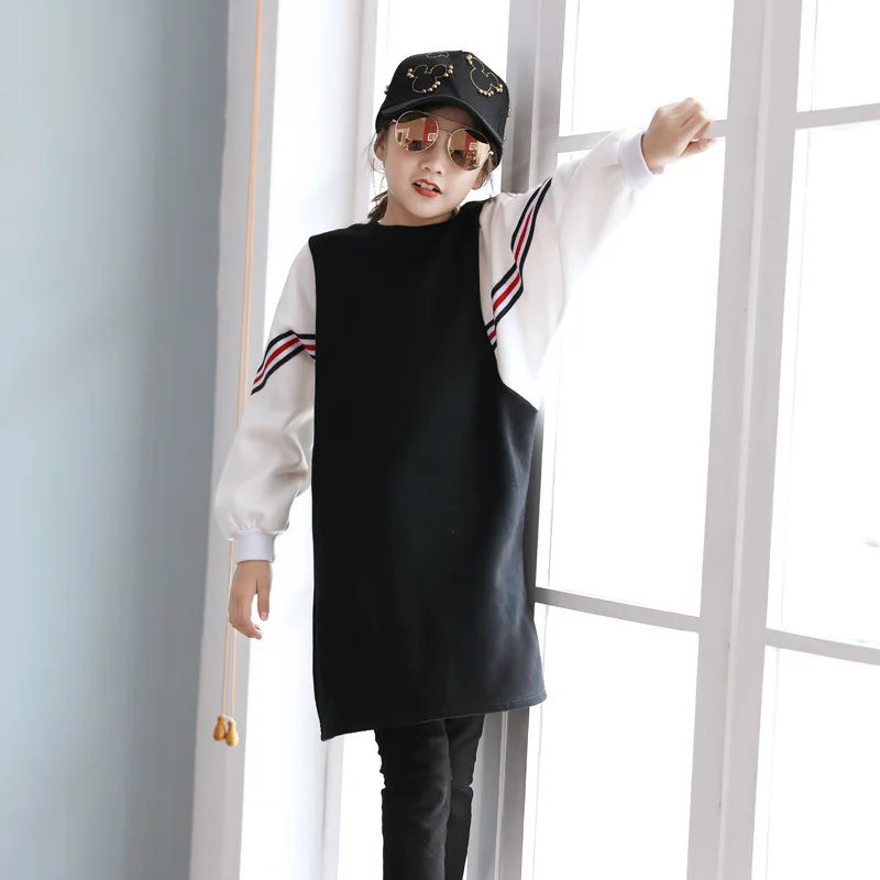 Стиль года, осенне-зимние Утепленные вельветовые платья для девочек повседневные платья в стиле пэчворк для маленьких девочек детские свободные теплые платья#8089